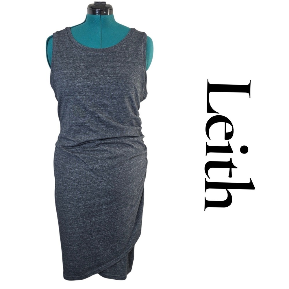 Leith Ruched Bodycon Dress Womens 1X Gray Polyester Blend Sleeveless Tulip Hem